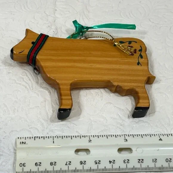Vtg Wooden COW Hanging Holiday Ornament Handmade 4.25"x3" - Picture 10 of 12